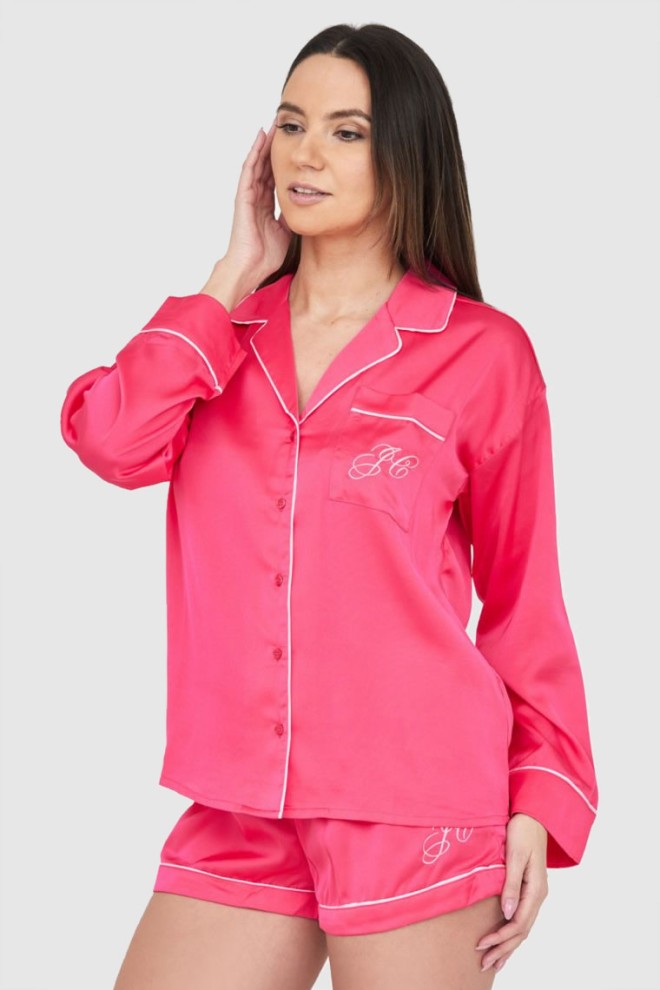 JUICY COUTURE Różowa satynowa koszula piżamowa damska z haftowanym logo, Rozmiar XS