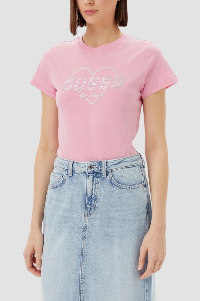 GUESS Różowy damski t-shirt Narciso, Rozmiar S