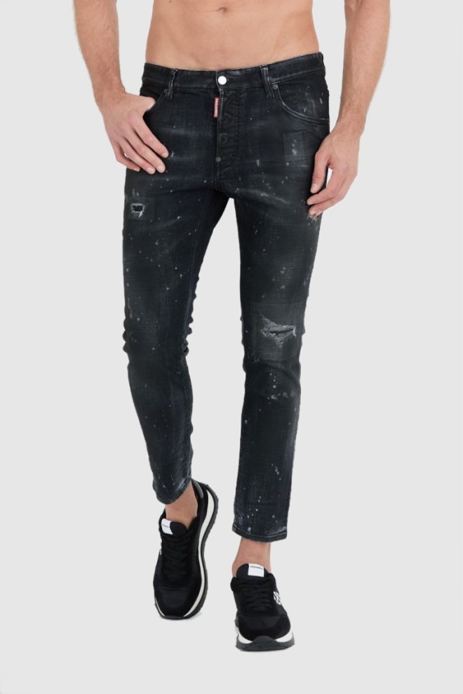DSQUARED2 Czarne męskie jeansy black ring studs wash skater jeans, Rozmiar 52