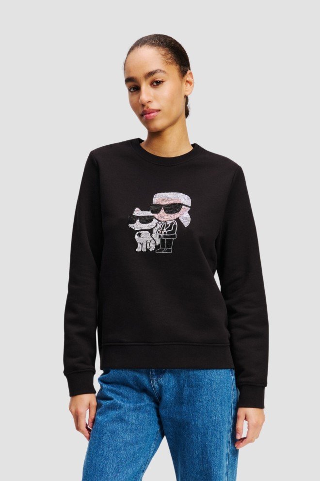 KARL LAGERFELD Czarna damska bluza z cyrkoniami Ikon Rs Duo, Rozmiar XL