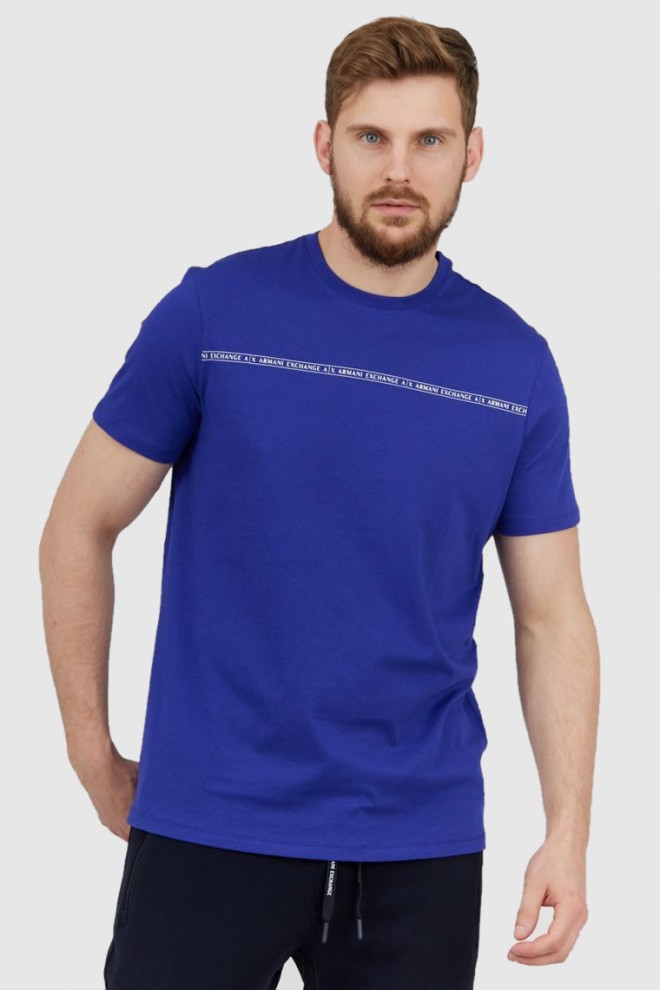 ARMANI EXCHANGE Niebieski t-shirt męski z paskiem z logo, Rozmiar M