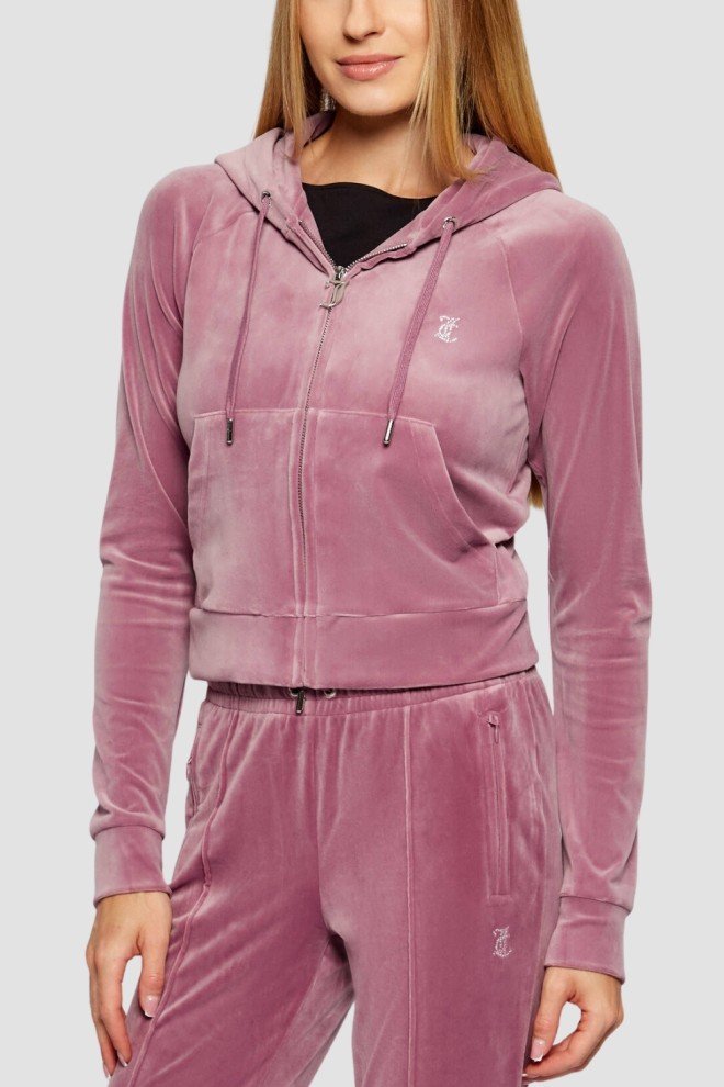 JUICY COUTURE Lawendowa bluza damska Madison Outline Hoodie, Rozmiar XS