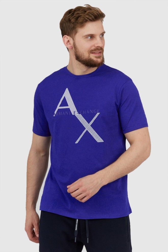 ARMANI EXCHANGE Niebieski t-shirt męski z logo, Rozmiar M