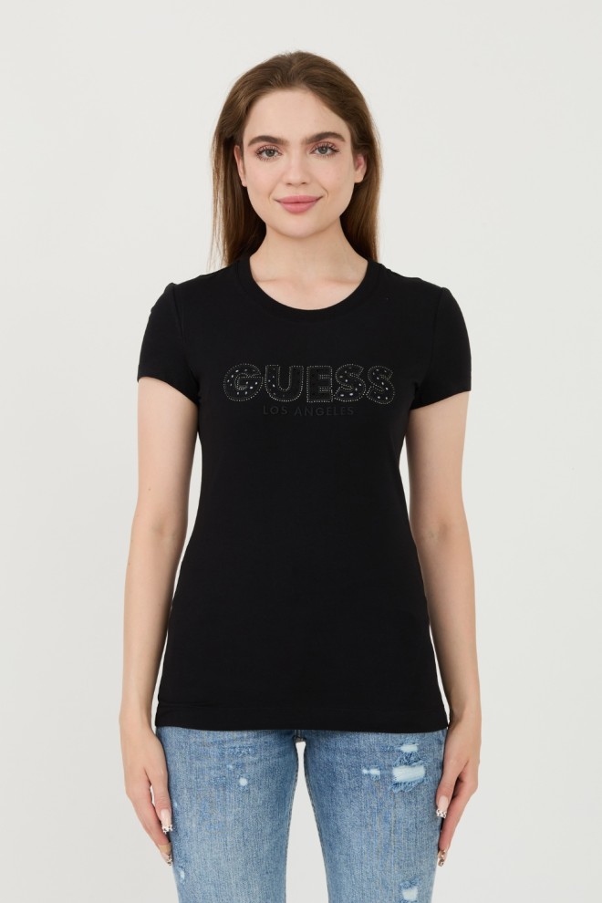GUESS Czarny damski t-shirt Sangallo Tee, Rozmiar S