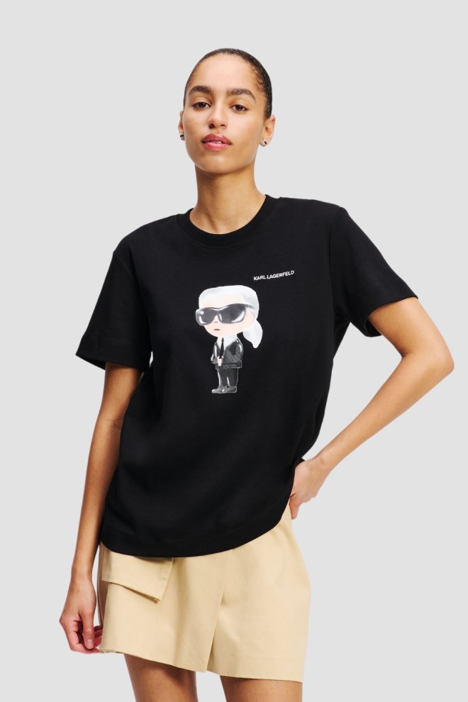 KARL LAGERFELD Czarny t-shirt damski Ikon Aquarelle K, Rozmiar M