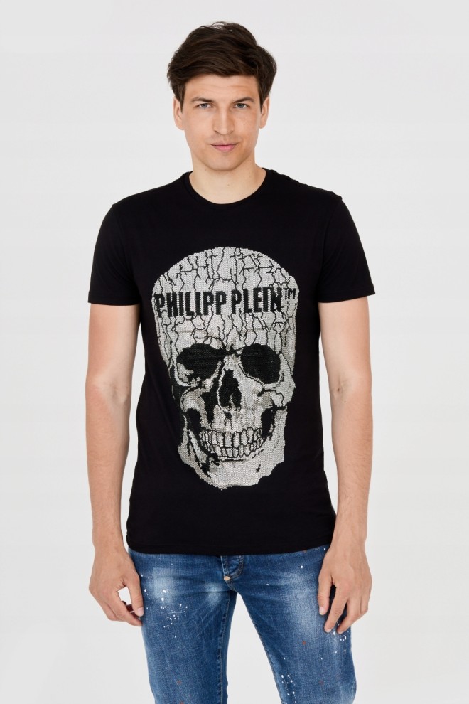 PHILIPP PLEIN Męski t-shirt czarny z czaszką, Rozmiar XXL