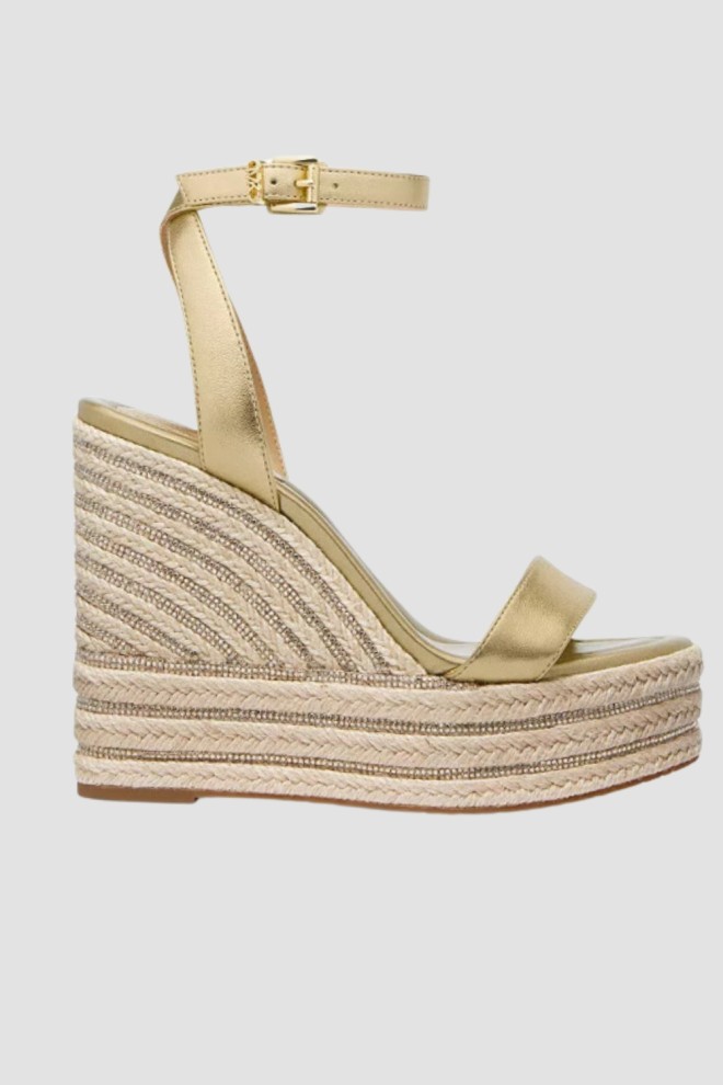 MICHAEL KORS Złote sandały na platformie Leighton Wedge, Rozmiar 39,5