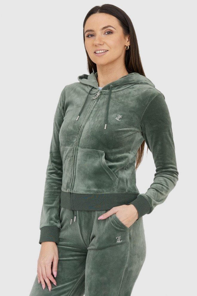 JUICY COUTURE Welurowa zielona rozpinana bluza damska diamante hoodie, Rozmiar S