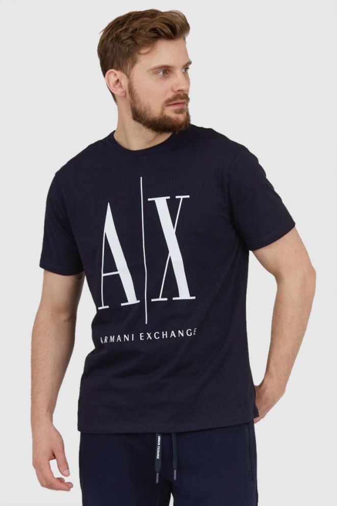 ARMANI EXCHANGE Granatowy t-shirt męski z dużym logo, Rozmiar M