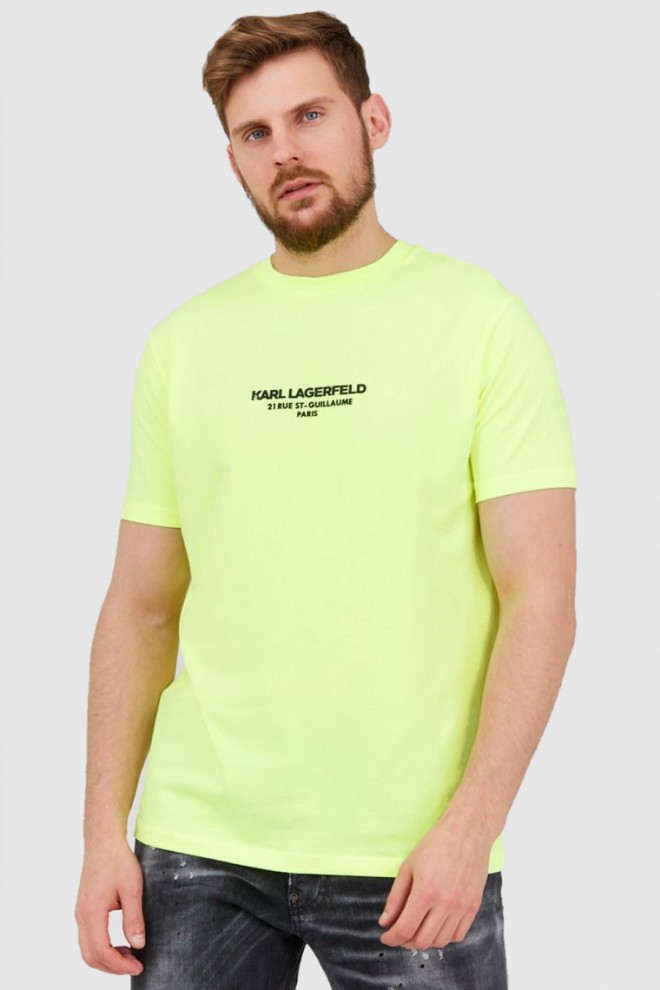 KARL LAGERFELD Neonowy t-shirt męski z wypukłym logo, Rozmiar S