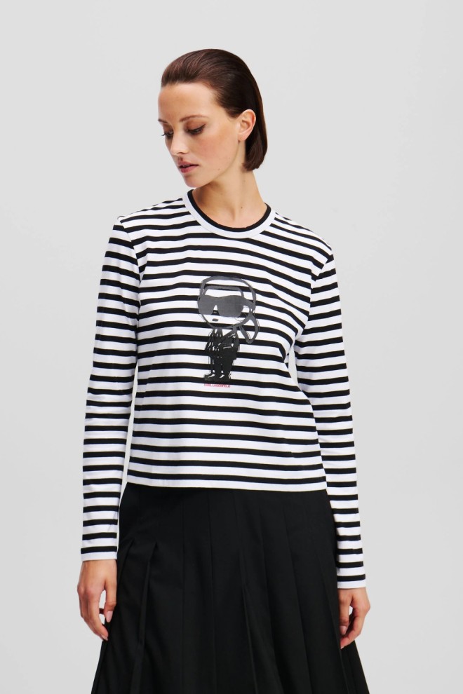 KARL LAGERFELD Czarny damski lonsgleeve Ikon Print Stripe, Rozmiar S