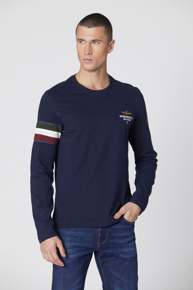 AERONAUTICA MILITARE Granatowy longsleeve męski Crew neck, Rozmiar M