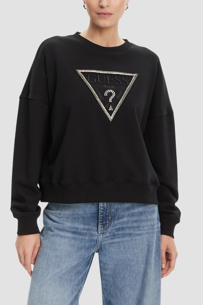 GUESS Czarna damska bluza z cyrkoniami Rachele, Rozmiar L