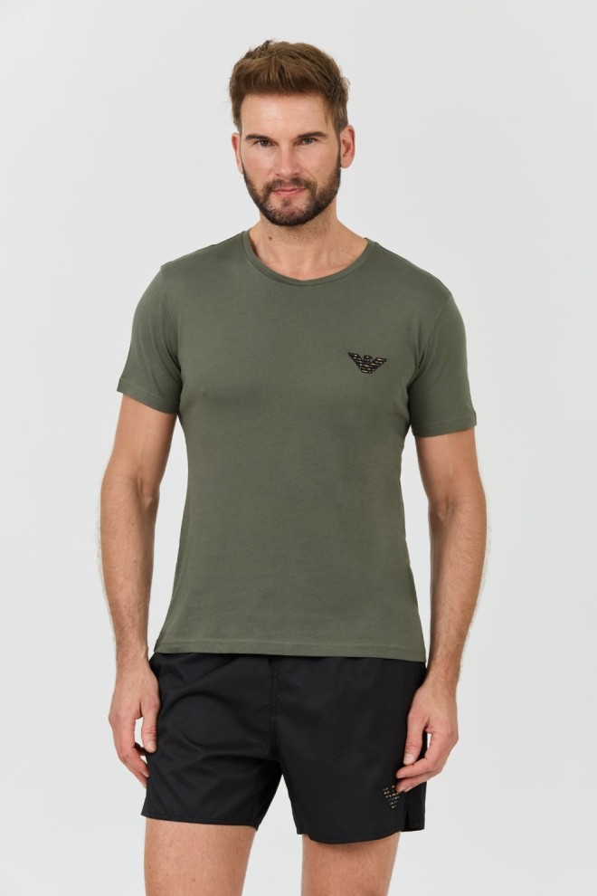 EMPORIO ARMANI Zielony męski t-shirt logo brodé, Rozmiar M