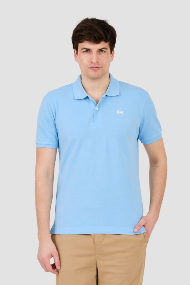 LA MARTINA Błękitne męskie polo z małym logo, Rozmiar XL