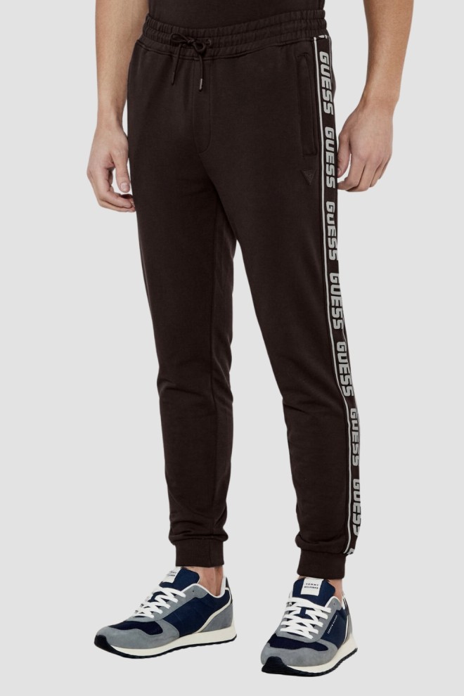 GUESS Brązowe męskie spodnie dresowe z lampasami New Arlo, Rozmiar XXL