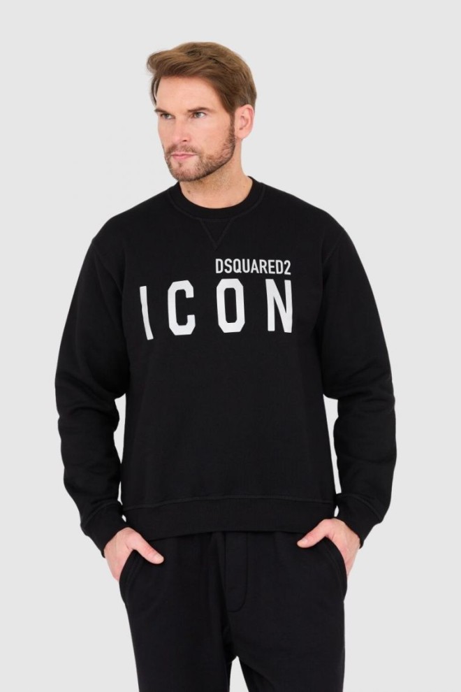 DSQUARED2 Czarna bluza męska z dużym srebrnym błyszczącym logo icon, Rozmiar S
