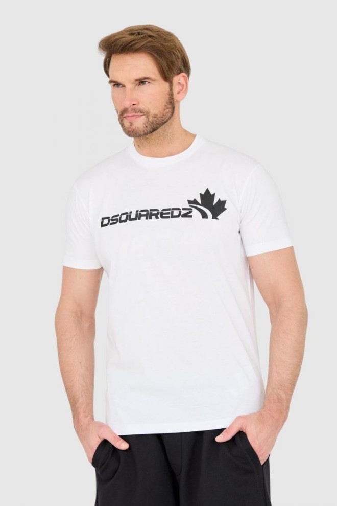 DSQUARED2 Biały męski bawełniany t-shirt z dużym logo, Rozmiar XL
