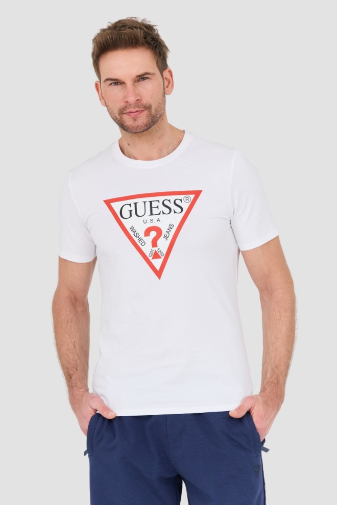 GUESS Biały męski t-shirt Original Logo Tee, Rozmiar XL