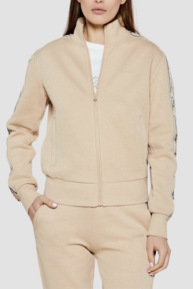 GUESS Beżowa bluza damska z lampasami Britney, Rozmiar L