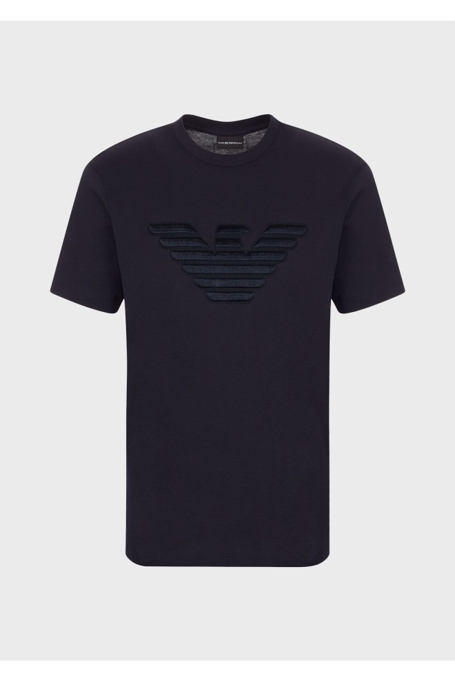 EMPORIO ARMANI Męski t-shirt granatowy wyszywane logo, Rozmiar S