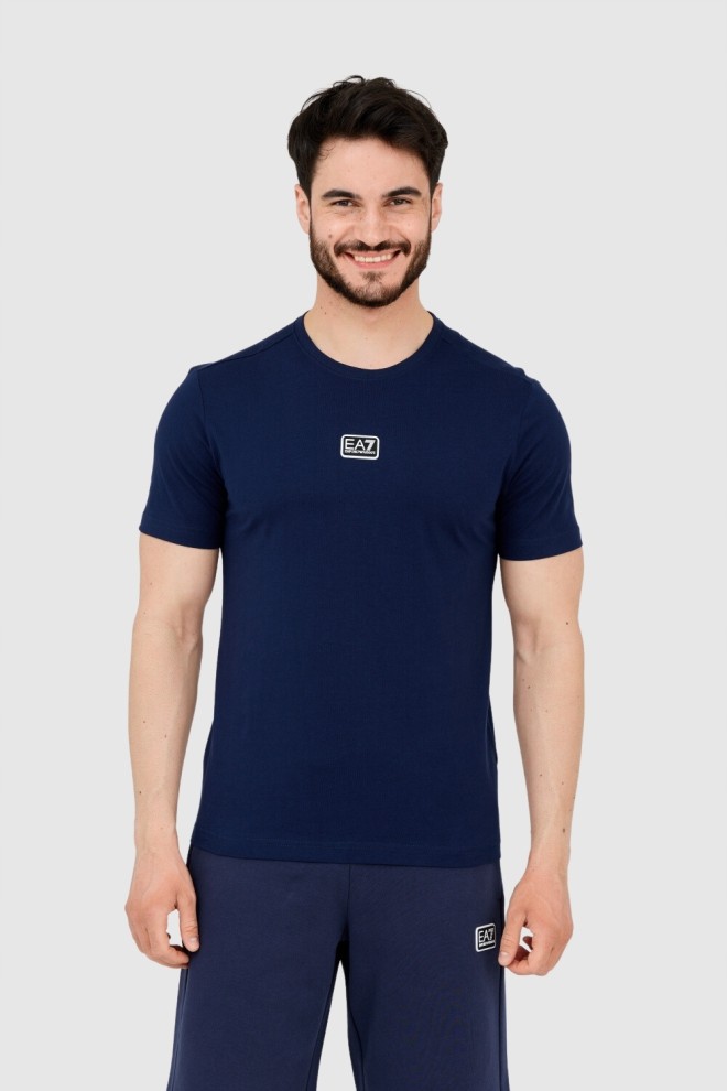 EA7 Granatowy t-shirt męski z naszywką z logo, Rozmiar S