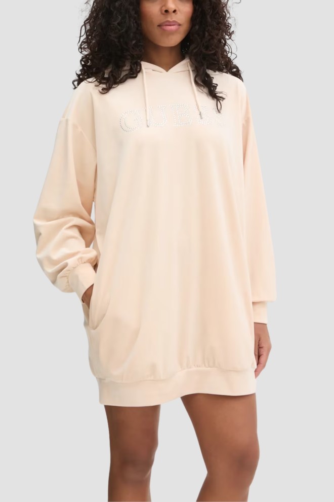 GUESS Beżowa damska długa welurowa bluza Couture, Rozmiar XS