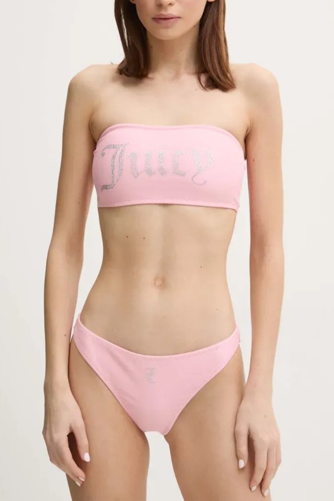 JUICY COUTURE Różowy strój kąpielowy Bandeau Bikini Set, Rozmiar L