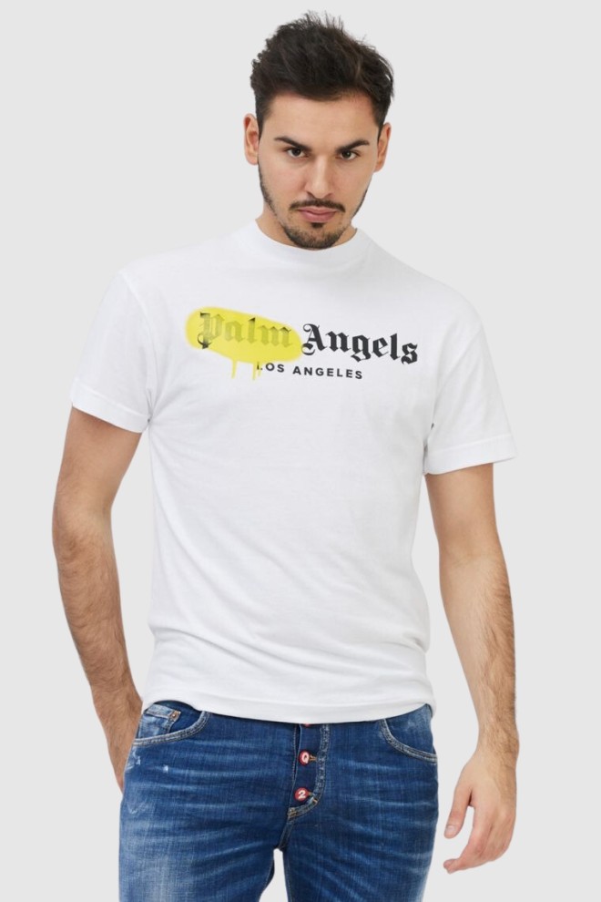 PALM ANGELS Biały t-shirt męski z logo, Rozmiar S