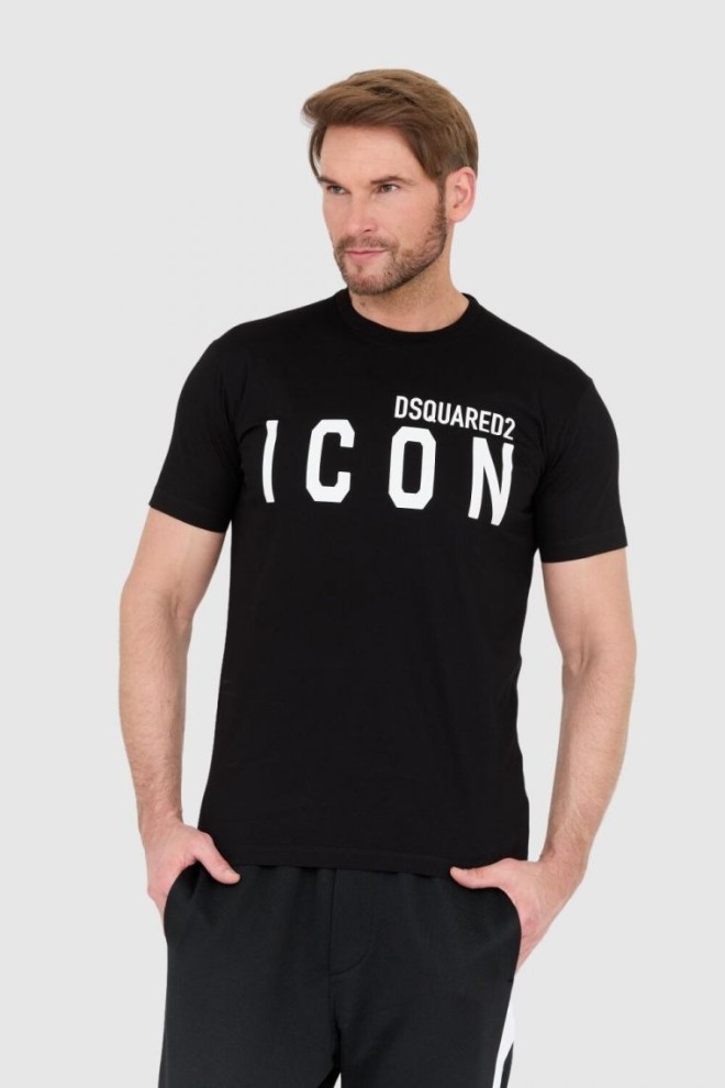 DSQUARED2 Czarny t-shirt męski z dużym logo icon, Rozmiar L