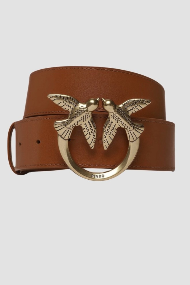 PINKO Brązowy pasek damski Love Berry H4 Belt, Rozmiar XS