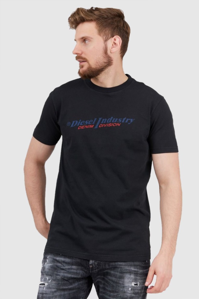 DIESEL Czarny t-shirt męski z granatowym logo, Rozmiar M