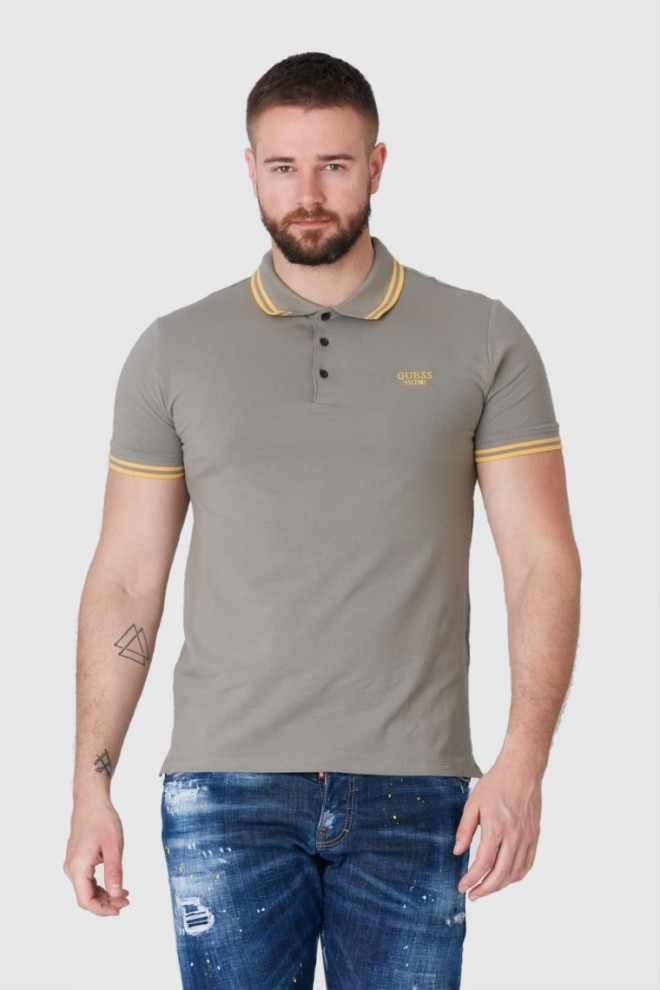 GUESS Khaki męska koszulka polo z wyszywanym logo, Rozmiar S