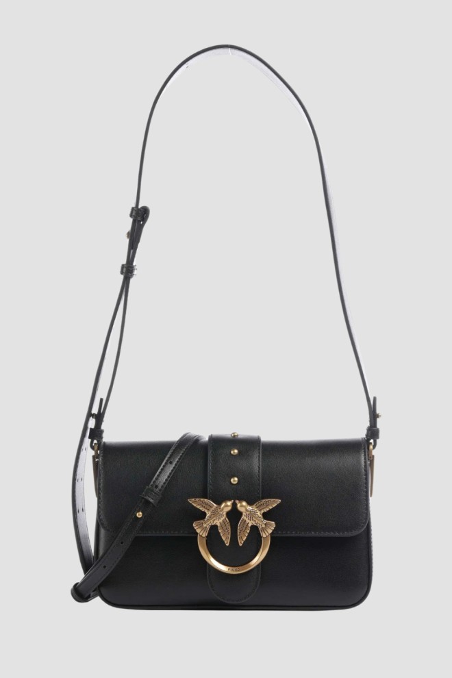PINKO Czarna kopertówka Love One Mini Slouchy Fl Vitello Morbido
