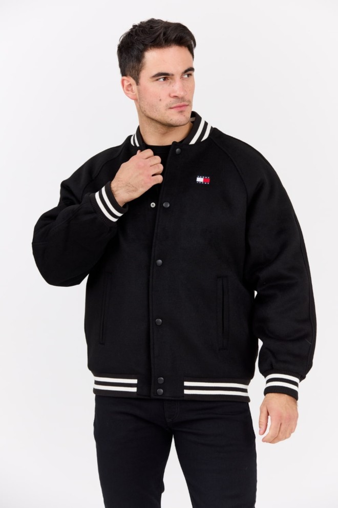 TOMMY JEANS Czarny męski bomber z domieszką wełny Varsity, Rozmiar L