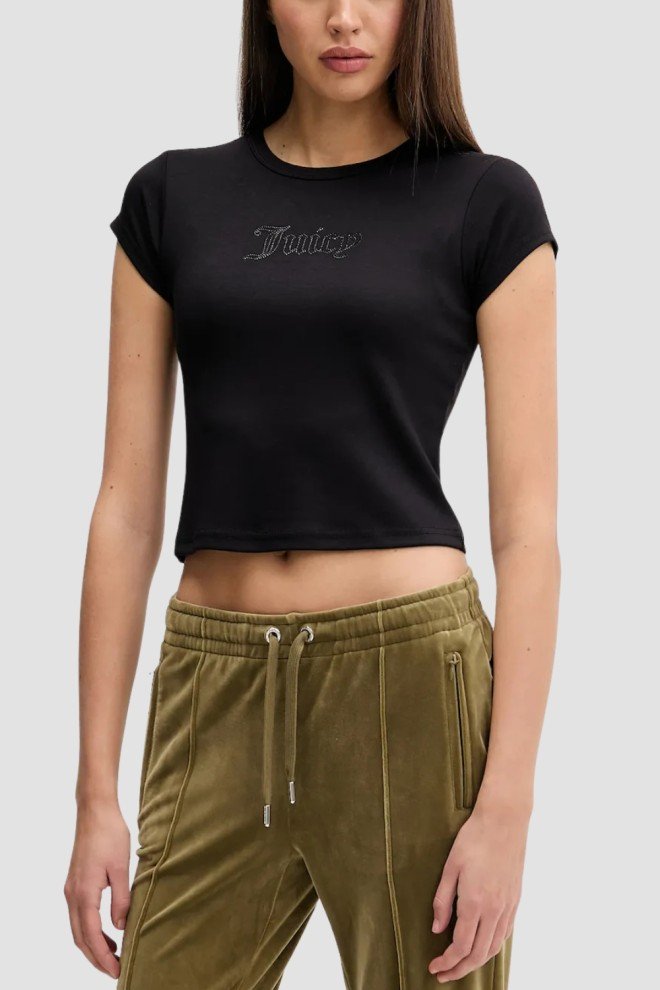 JUICY COUTURE Czarny damski t-shirt Capped Baby Sleeve, Rozmiar S