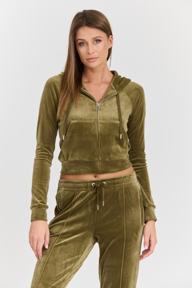 JUICY COUTURE Damska zielona bluza Madison Hoodie, Rozmiar M