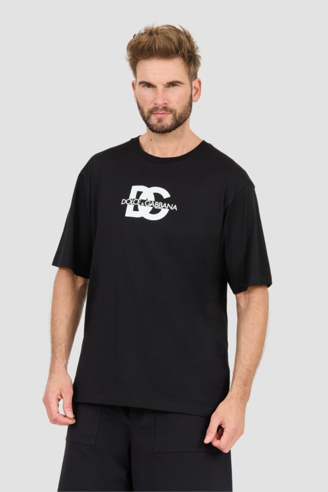 DOLCE & GABBANA Czarny męski t-shirt z dużym logo, Rozmiar 54