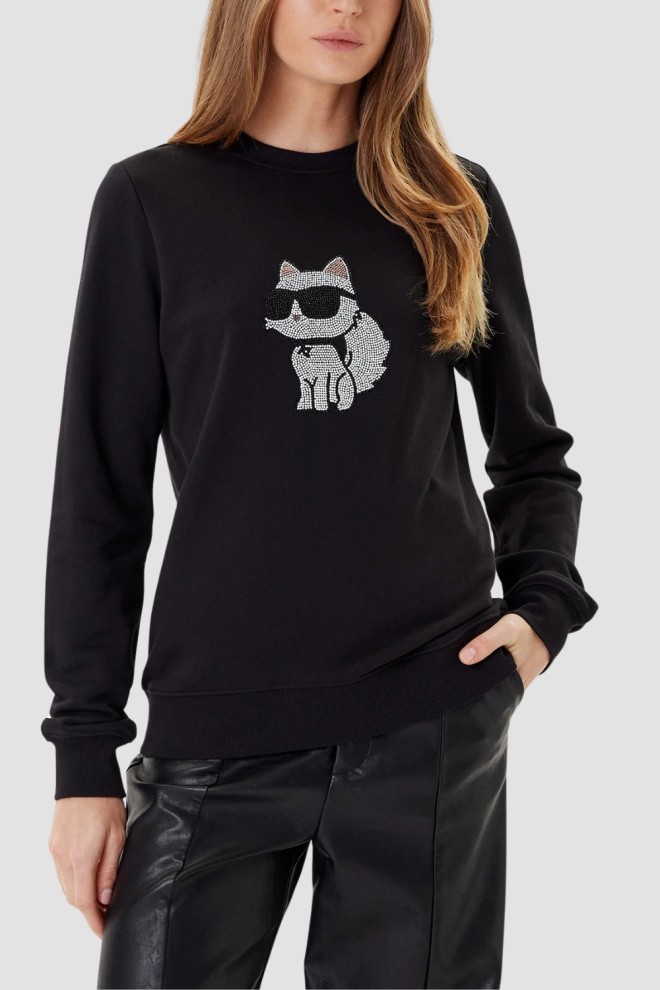 KARL LAGERFELD Bluza czarna damska z cyrkoniami Ikon RS, Rozmiar XS