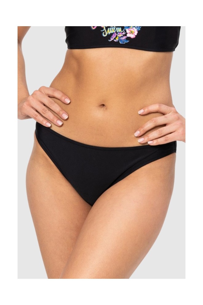 MOSCHINO Czarny dół od bikini z kwiecistym logo, Rozmiar S