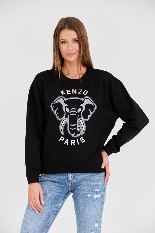 KENZO Czarna damska bluza VARSITY JUNGLE' ELEPHANT EMBRO, Rozmiar M