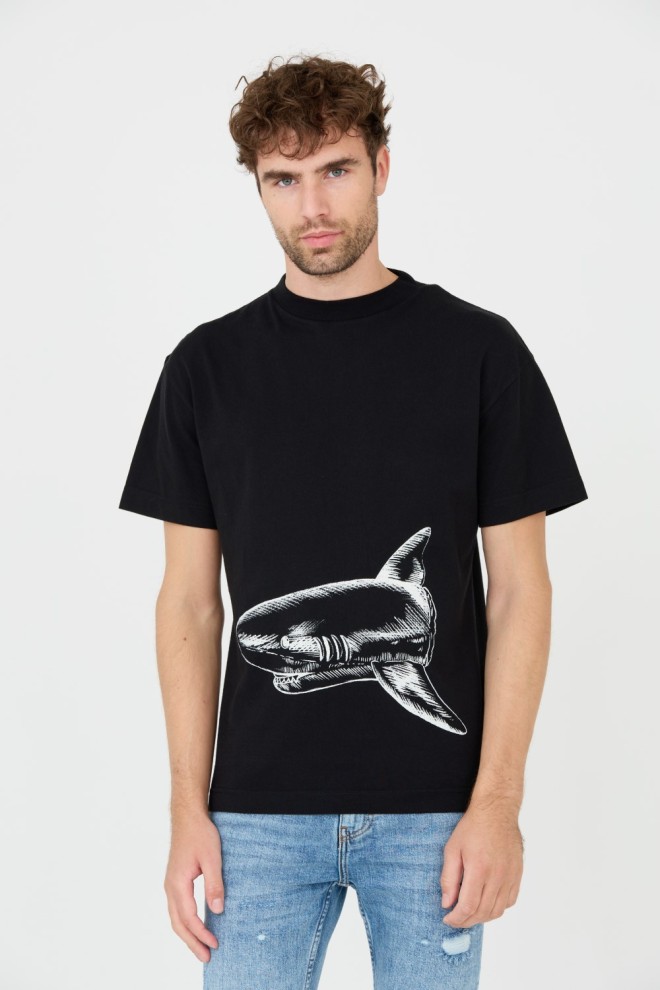 PALM ANGELS Czarny męski t-shirt Broken Shark Classic Tee, Rozmiar M