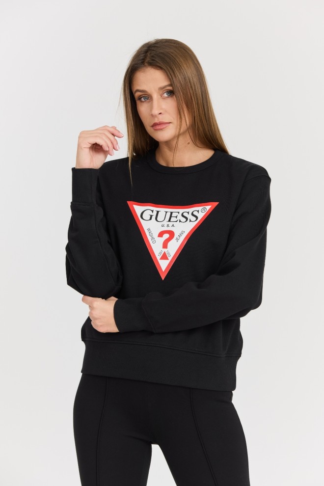 GUESS Czarna damska bluza z dużym logo Original Fleece, Rozmiar XS