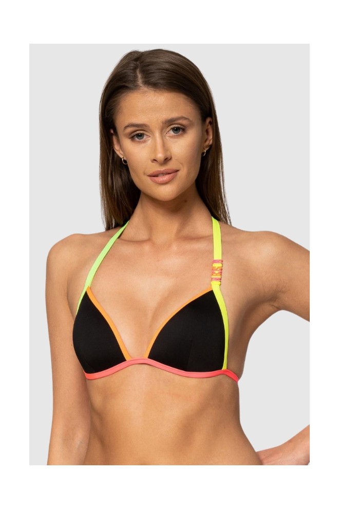 MOSCHINO Czarna góra od bikini z neonowymi lamówkami, Rozmiar XS
