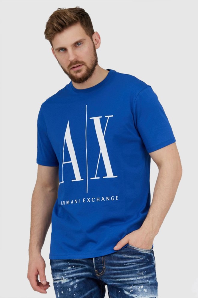 ARMANI EXCHANGE Niebieski t-shirt męski z dużym logo, Rozmiar XXL
