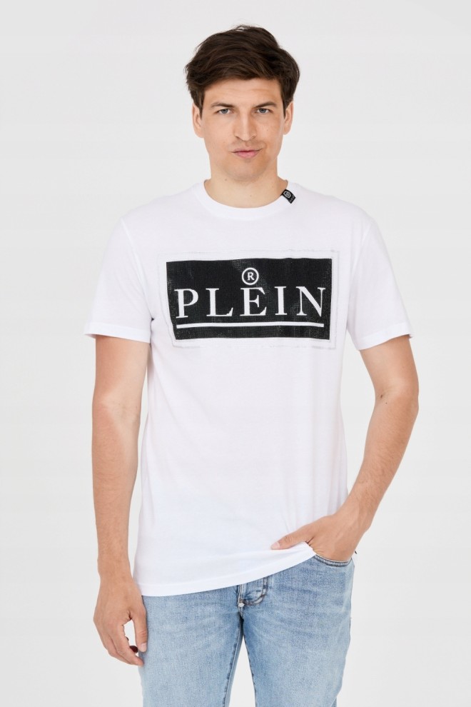PHILIPP PLEIN T-shirt męski biały z dużym logo, Rozmiar L