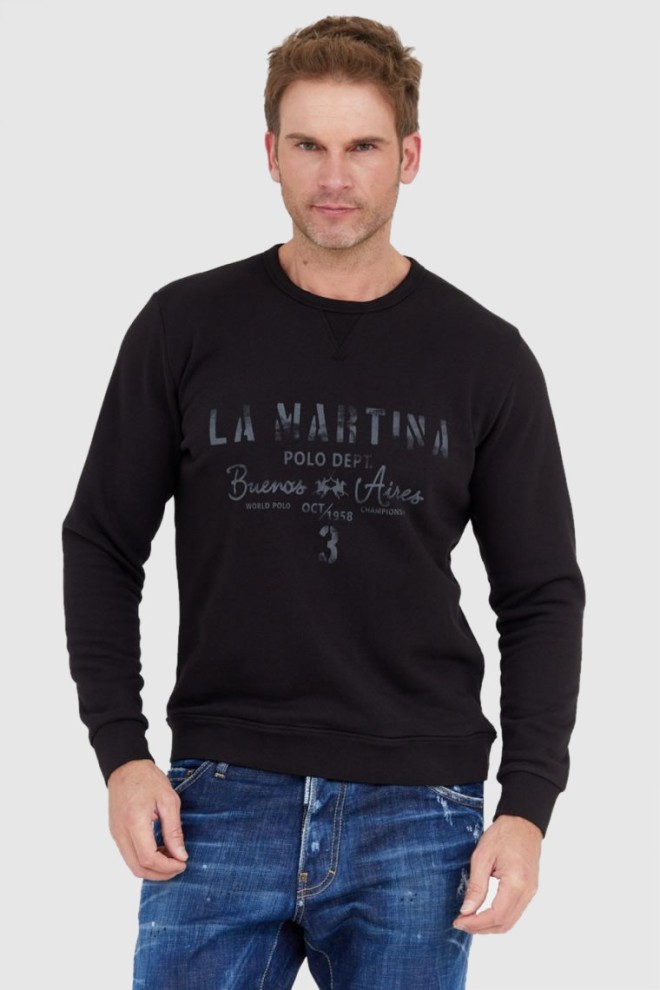 LA MARTINA Czarna bluza męska z vintage logo, Rozmiar 3XL