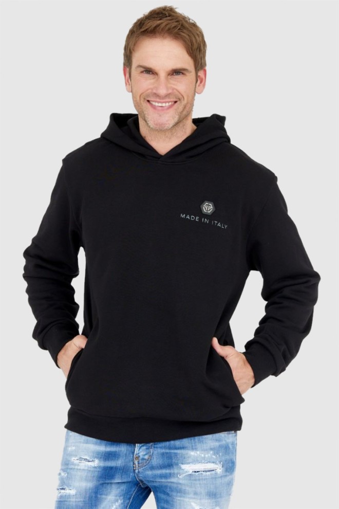 PHILIPP PLEIN Czarna męska bluza hexagon z kapturem, Rozmiar L