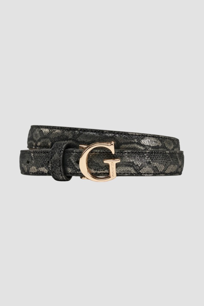 GUESS Czarny damski pasek z printem węża Adj Belt H30, Rozmiar M