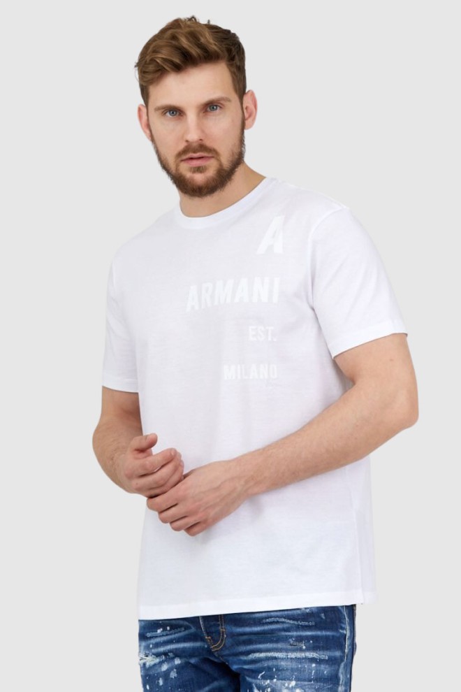 ARMANI EXCHANGE Biały t-shirt męski z białym logo, Rozmiar S